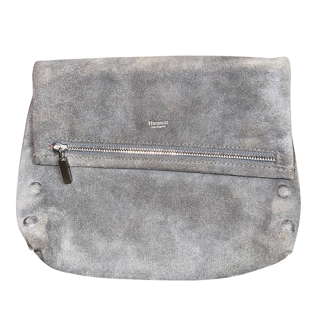 Hammitt Los Angeles VIP Clutch Grey Suede Silver Rivet Foldover Bag